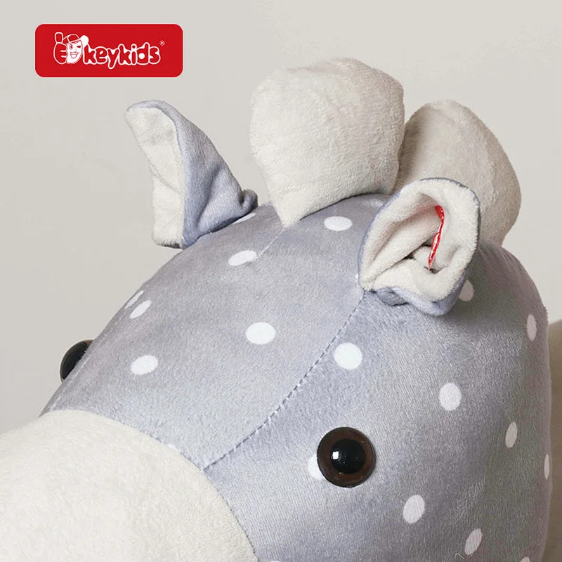 Plush Polka Dot Rocking Horse - Wheeled Toddler Rocker with Secure Safety Belt W16D202